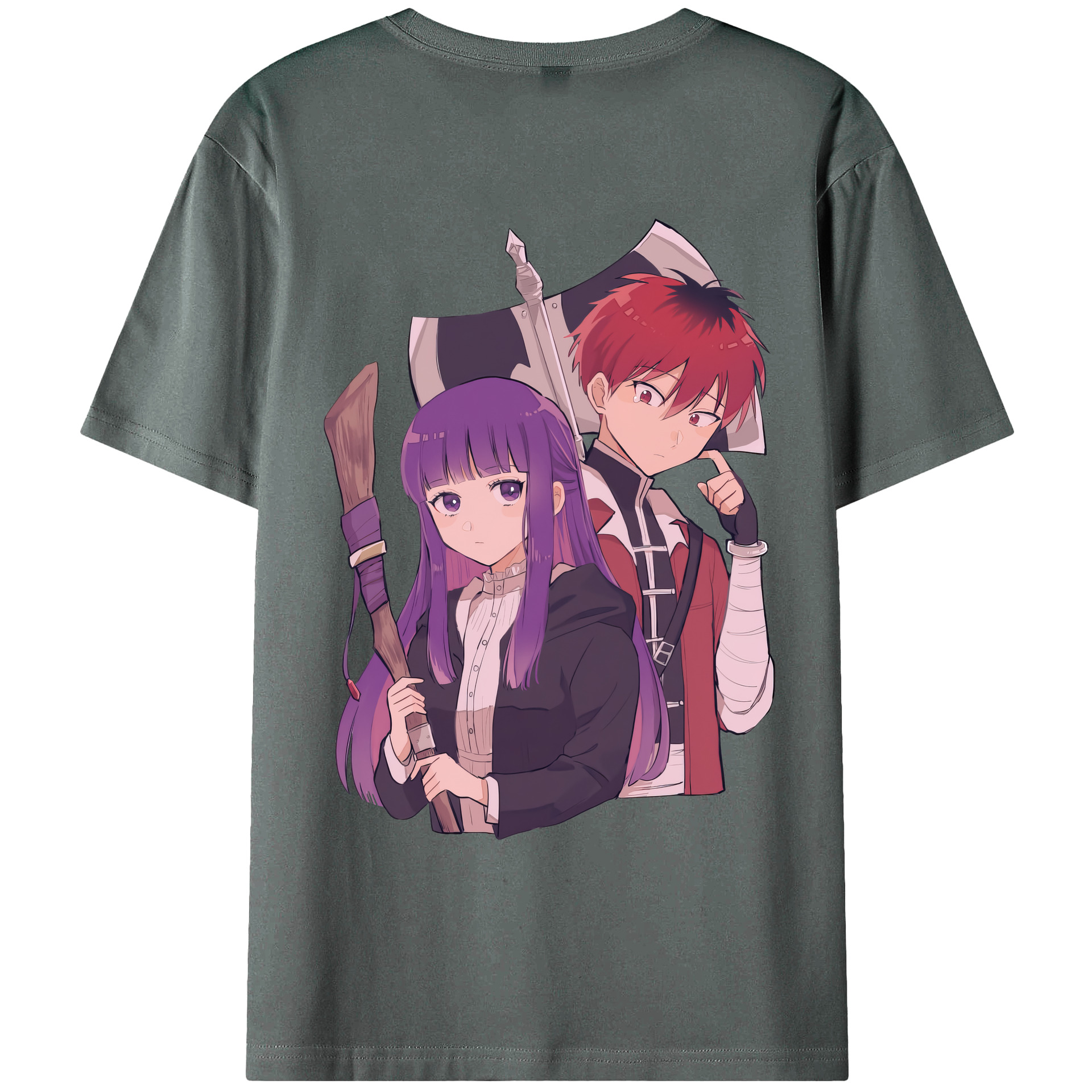 （画像用） 葬送のフリーレン Frieren 綿100％ メンズ半袖Tシャツ（バックプリント） 通気性